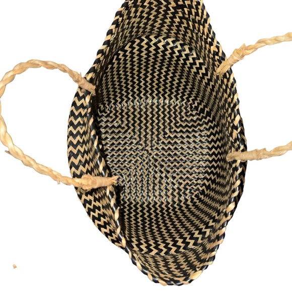 Handwoven Black & Natural Zigzag Basket Tote – 12”x 32.5”w/ 11” Handles - Picture 3 of 6